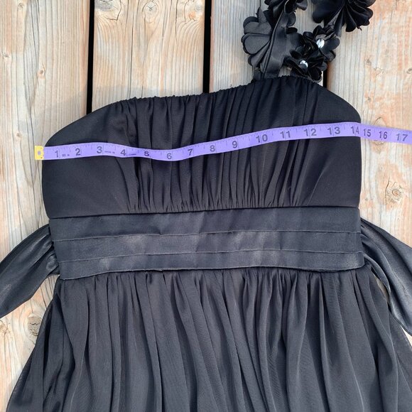 Sequin Hearts Sheer Chiffon Babydoll Short One Shoulder Sleeveless Dress - Picture 11 of 14